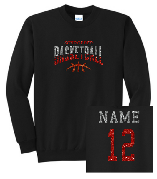 Girls Basketball Name and Number Crewneck Faux Glitter