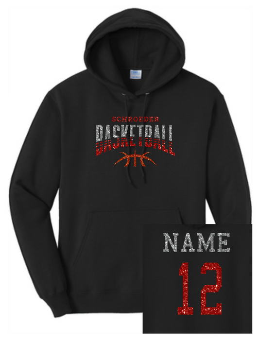 Girls Basketball Name and Number Hoodie Faux Glitter