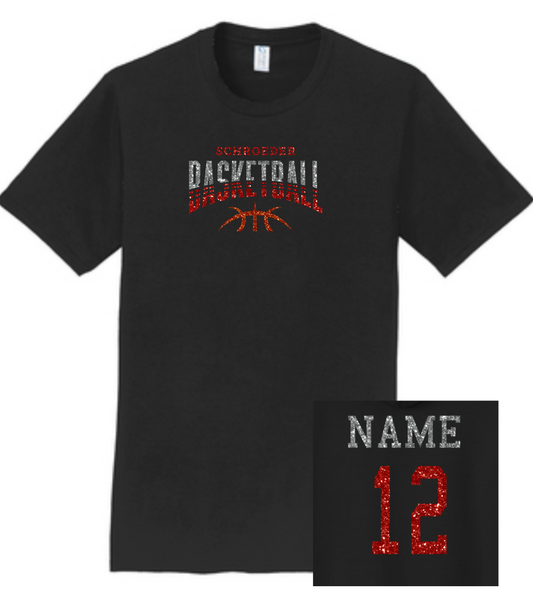 Girls Basketball Name and Number T-shirt Faux Glitter