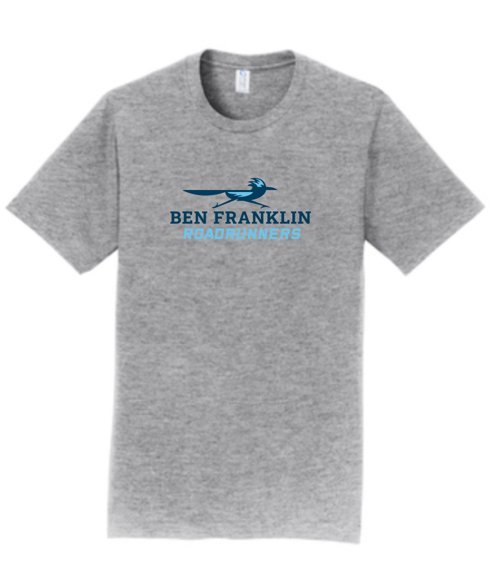 Ben Franklin | 2 Color Logo | Grey Tee | ~2 weeks delivery | Select Pickup at Checkout for free school delivery
