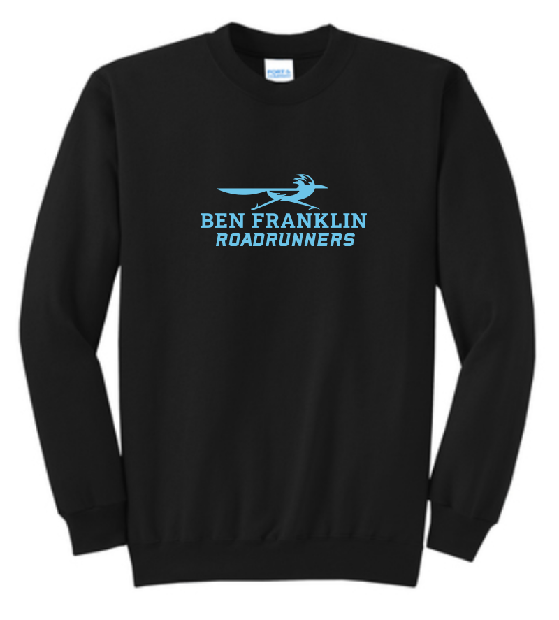 Ben Franklin | 1 Color Logo Black Crewneck | ~2 weeks delivery | Select Pickup at Checkout for free school delivery