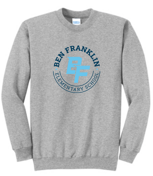 Ben Franklin | Badge Grey Crewneck | ~2 weeks delivery | Select Pickup at Checkout for free school delivery