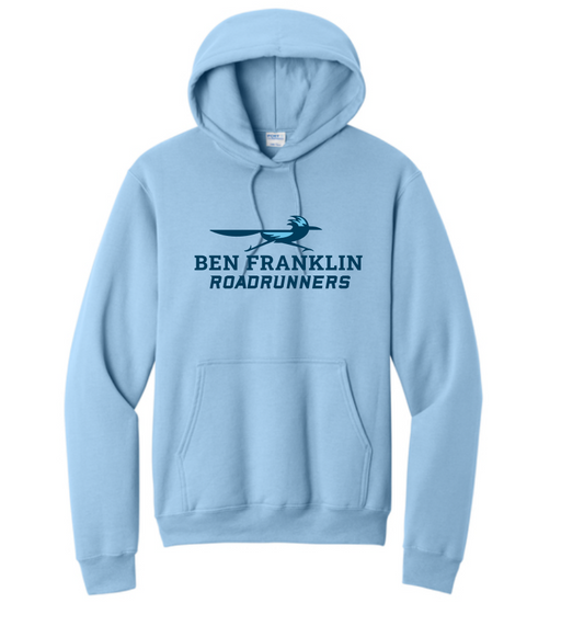 Ben Franklin | 2 Color Logo Light Blue Hoodie | ~2 weeks delivery | Select Pickup at Checkout for free school delivery (Copy)
